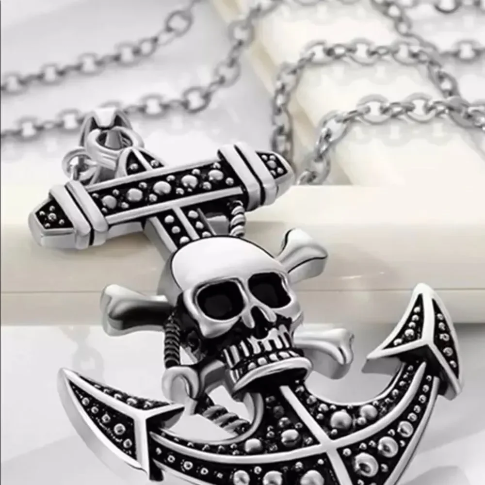 Retro Pirate Skull Anchor Pendant‎
